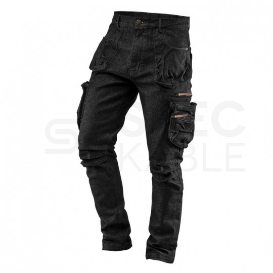 Długie spodnie monterskie, robocze 5-kieszeniowe DENIM jeansowe czarne rozmiar M/50 NEO 81-233-M