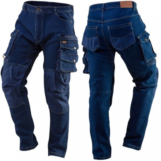 Długie spodnie monterskie, robocze wzmocnienia na kolanach DENIM jeansowe rozmiar L/52 NEO 81-228-L