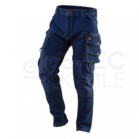 Długie spodnie monterskie, robocze wzmocnienia na kolanach DENIM jeansowe rozmiar XL/54 NEO 81-228-XL