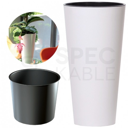 Doniczka Tubus Slim Shine, donica biała połysk z wkładem 15,6L śred. 250mm x 476mm Prosperplast