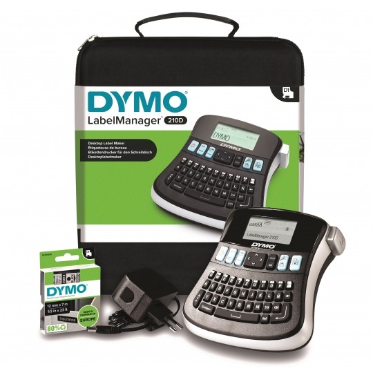 Drukarka etykiet DYMO LabelManager 210D dla biura, domu, instalatora (LM 210D) [2094492] w zestawie z walizką + taśma DYMO D1 12mm