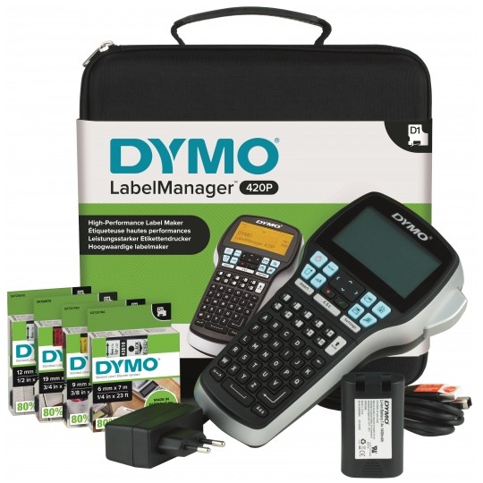 Drukarka etykiet DYMO LabelManager 420P dla biura, domu, instalatora (LM 420P) [S0915480] w zestawie z walizką + 4 taśmy DYMO D1