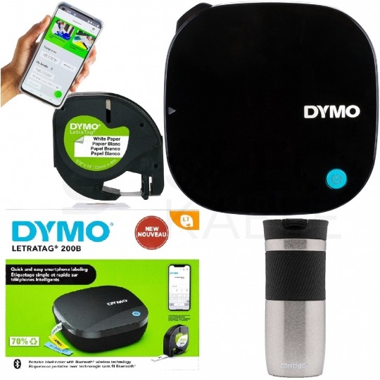 Drukarka etykiet DYMO LetraTag 200B BLUETOOTH dla domu, dzieci, home Office (LT-200B) [2172855] + taśma papierowa 12mm + CONTIGO BYRON 470 MLN