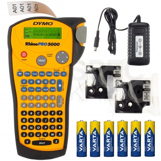 Drukarka etykiet DYMO Rhino PRO 5000 dla elektryka, instalatora, przemysłu [s0841480] + 2 taśmy DYMO IND 19mm OEM