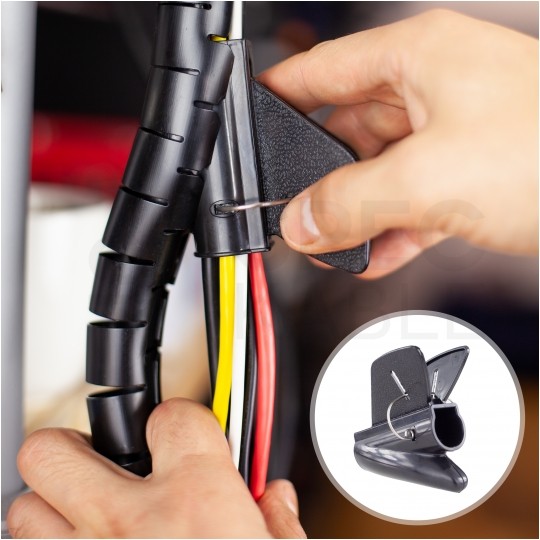 Elastyczny organizer biurkowy typu CABLEZIP maskownica do kabli i przewodów 2,6m 20mm czarny