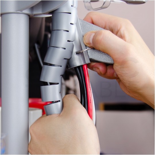 Elastyczny organizer biurkowy typu CABLEZIP maskownica do kabli i przewodów 2m 30mm szary NEKU