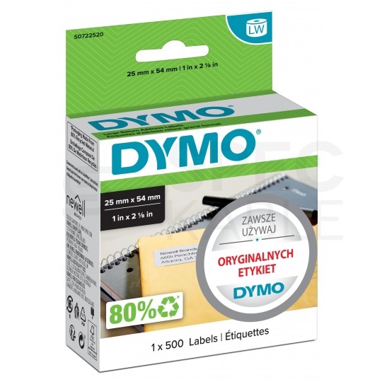 Etykiety adresowe DYMO LW 25x54mm białe papierowe [11352 / S0722520] ORYGINALNE 1 rolka x 500szt.