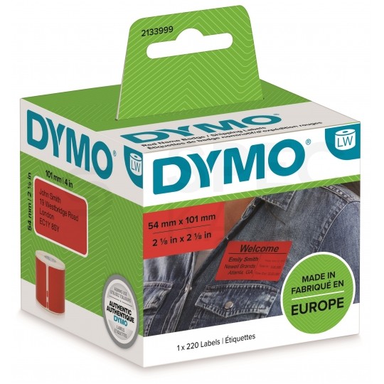 Etykiety adresowe DYMO LW 54x101mm czerwone papierowe [2133399] ORYGINALNE 1 rolka x 220szt.