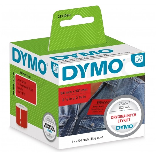 Etykiety adresowe DYMO LW 54x101mm czerwone papierowe [2133399] ORYGINALNE 1 rolka x 220szt.