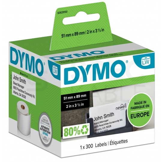 Etykiety na wizytówki DYMO LW 51x89mm białe papierowe [S0929100] ORYGINALNE 1 rolka x 300szt.
