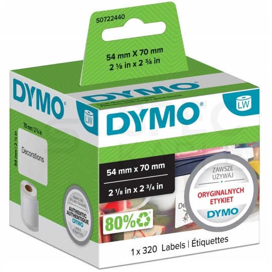 Etykiety uniwersalne DYMO LW 54x70mm białe papierowe [99015 / S0722440] ORYGINALNE 1 rolka x 320szt.