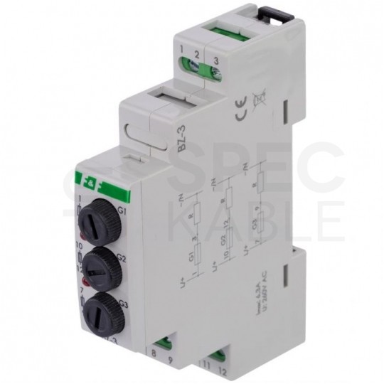 F&F Gniazdo bezpiecznikowe 6,3A 1P (250V AC/DC) 1-modułowe na 3 wkładki topikowe 5x20mm BZ-3