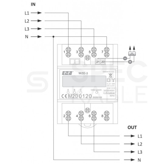 F&F Licznik zużycia energii elektrycznej MID 3-fazowy 5/80A 4-modułowy z wyświetlaczem LCD WZE-3