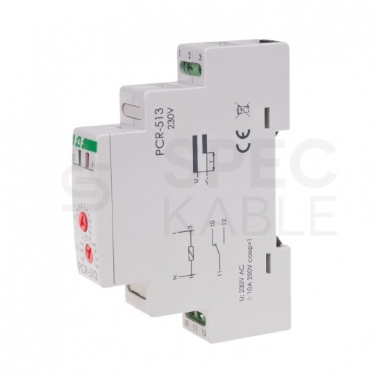 F&F Przekaźnik czasowy (0,1s - 576h) 230V 10A z opóźnionym zadziałaniem 1-modułowy PCR-513