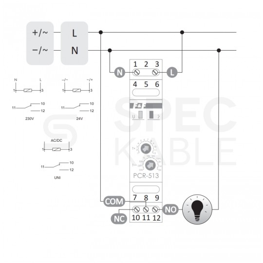 F&F Przekaźnik czasowy (0,1s - 576h) 230V 10A z opóźnionym zadziałaniem 1-modułowy PCR-513