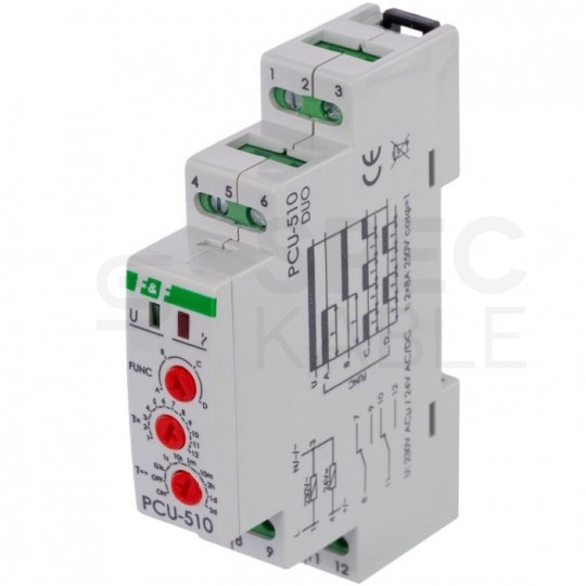F&F Przekaźnik czasowy (0,1s - 576h) 230V/24V 8A wielofunkcyjny (2 styki) 1-modułowy PCU-510 DUO