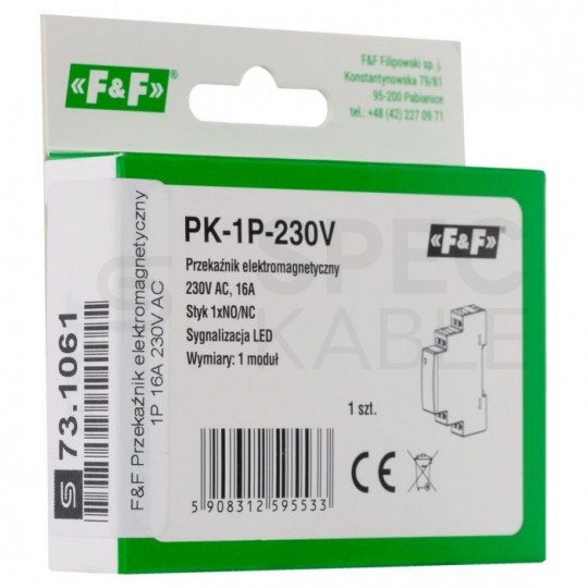 F&F Przekaźnik elektromagnetyczny modułowy PK-1P 230V 16A na szynę DIN TH35