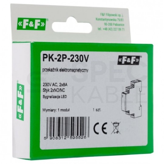 F&F Przekaźnik elektromagnetyczny modułowy PK-2P 230V 2x 8A na szynę DIN TH35