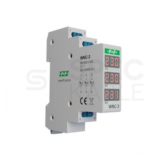 F&F Wskaźnik napięcia 80V-500V Woltomierz cyfrowy 3-fazowy na szynę DIN TH35