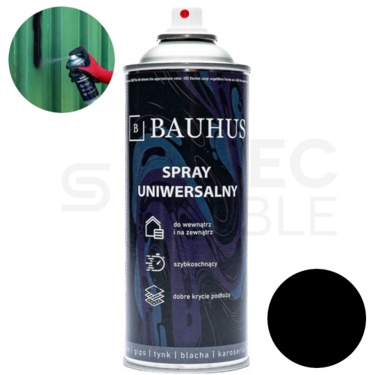 Farba uniwersalna spray czarna matowa 400ml BAUHUS