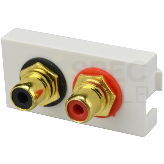 Gniazdo 2x RCA gold lutowane moduł 1M 22,5x45 biały Mediabox