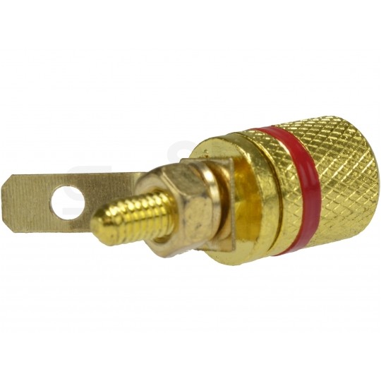 Gniazdo głośnikowe typu BANAN skręcane do obudowy pozłacane czerwone