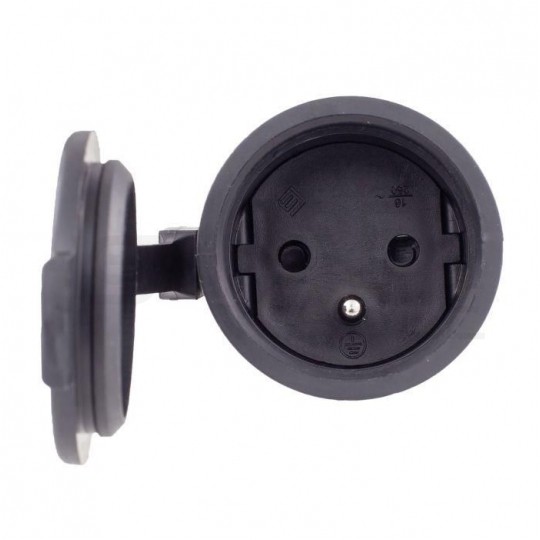 Gniazdo hermetyczne gumowe z klapką [2P+Z] 230V 16A czarne IP44 STANDARD na kabel