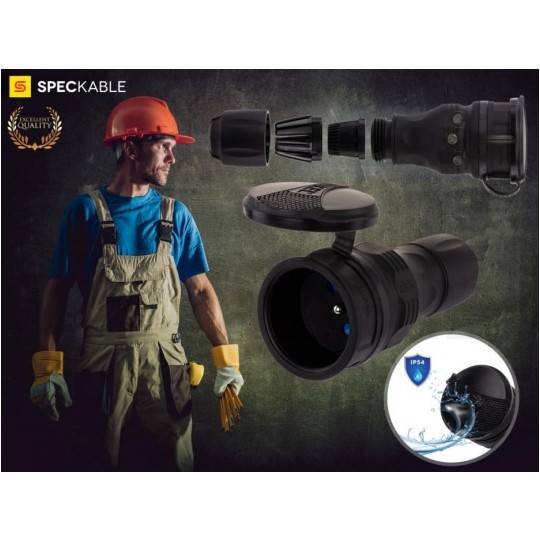 Gniazdo hermetyczne prądowe z klapką [2P+Z] 230V 16A czarne IP54 EXTREM na kabel