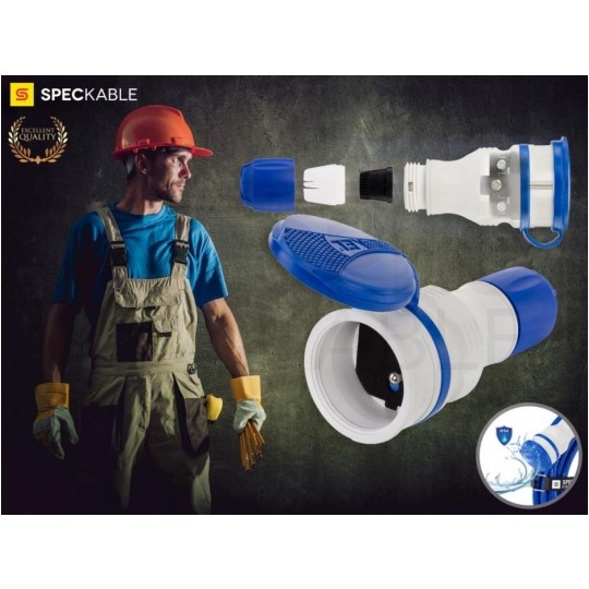 Gniazdo hermetyczne prądowe z klapką [2P+Z] 230V 16A szaro-niebieskie IP54 EXTREM na kabel