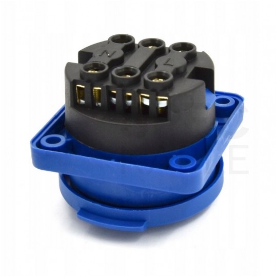 Gniazdo hermetyczne tablicowe z klapką [2P+Z] 230V 16A niebieskie IP54 do obudowy