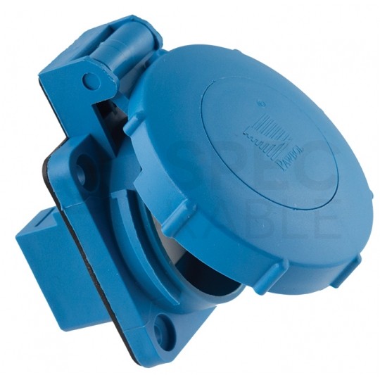 Gniazdo hermetyczne tablicowe z klapką [2P+Z] 230V 16A niebieskie IP67 do obudowy