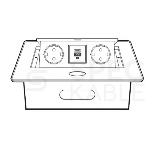 Gniazdo meblowe chowane w blat KOMBI BOX białe podwójne 2x [2P+Z] 16A + gniazdo ładowania USB A + USB C (5V / 2,1A) z przewodem 3m