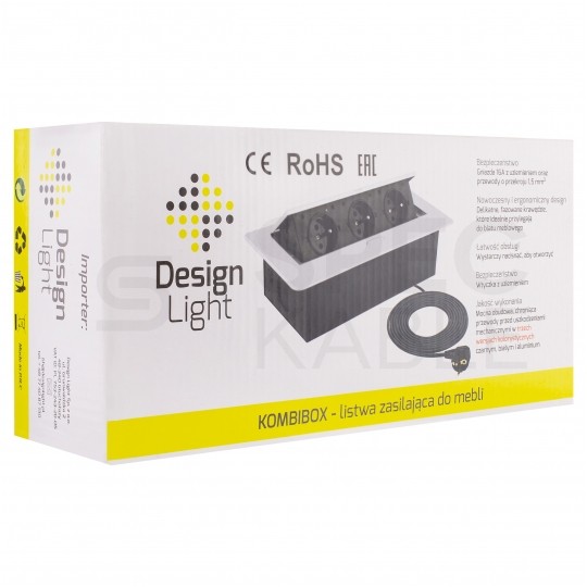 Gniazdo meblowe chowane w blat KOMBI BOX białe potrójne 3x [2P+Z] 16A z przewodem 1,8m