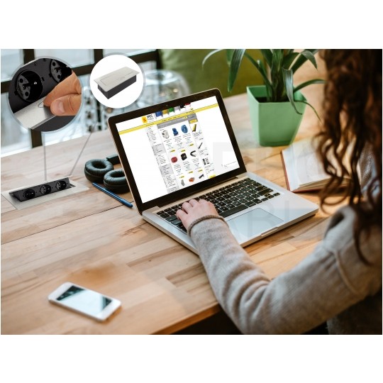 Gniazdo meblowe chowane w blat KOMBI BOX białe potrójne 3x [2P+Z] 16A z przewodem 1,8m