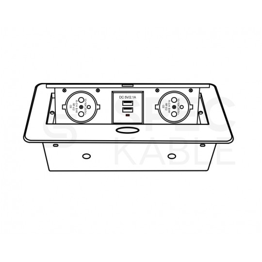 Gniazdo meblowe chowane w blat KOMBI BOX czarne podwójne 2x [2P+Z] 16A + gniazdo ładowania 2x USB A (5V / 2,1A) z przewodem 3m