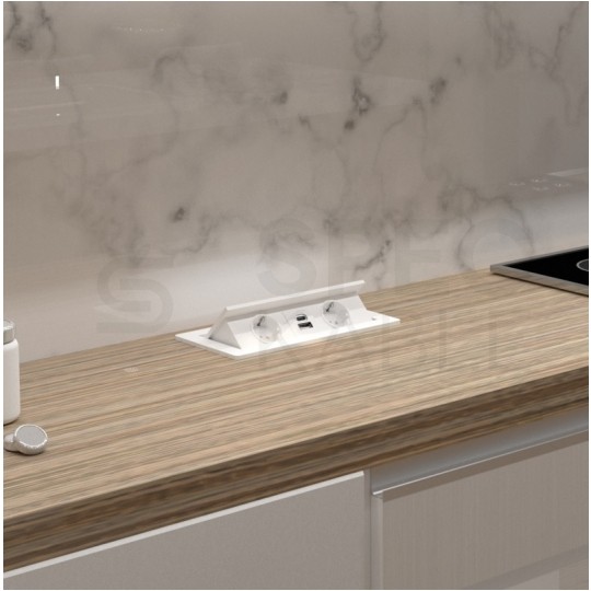 Gniazdo meblowe chowane w blat KOMBI BOX czarne podwójne 2x [2P+Z] 16A + gniazdo ładowania 2x USB A (5V / 2,1A) z przewodem 3m