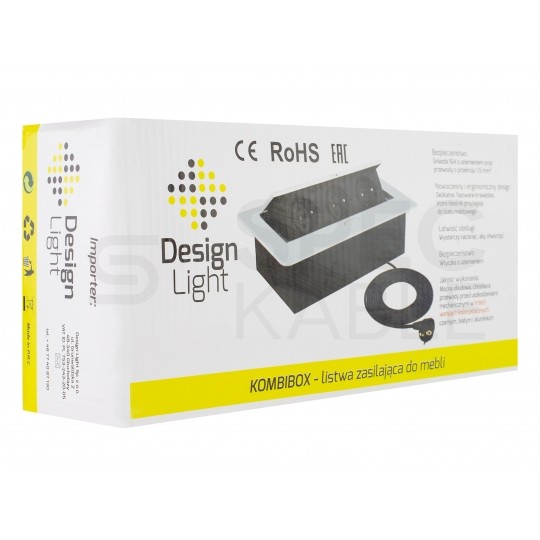 Gniazdo meblowe chowane w blat KOMBI BOX czarne potrójne 3x [2P+Z] 16A z przewodem 1,8m