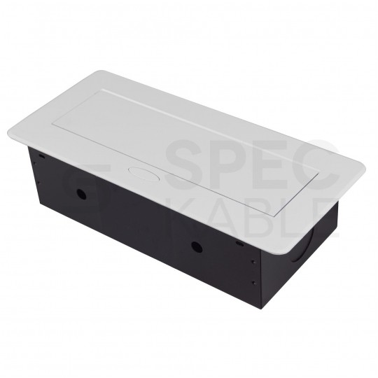 Gniazdo meblowe chowane w blat podwójne 2x [2P+Z] 10A + gniazdo ładowania 2x USB A (5V / 2,1A) metalowe białe z przewodem 1,5m ADELID