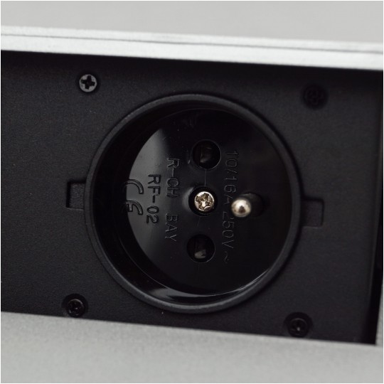 Gniazdo meblowe chowane w blat podwójne 2x [2P+Z] 10A + gniazdo ładowania 2x USB A (5V / 2,1A) metalowe białe z przewodem 1,5m ADELID