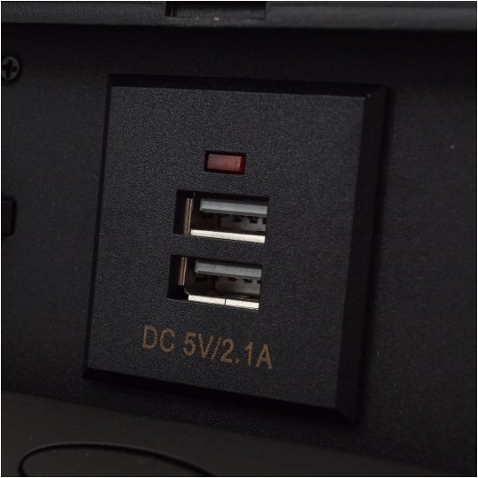 Gniazdo meblowe chowane w blat podwójne 2x [2P+Z] 10A + gniazdo ładowania 2x USB A (5V / 2,1A) metalowe czarne z przewodem 1,5m ADELID