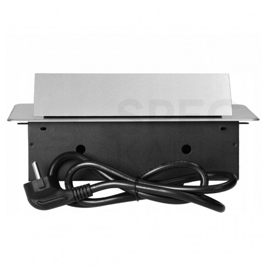 Gniazdo meblowe chowane w blat podwójne 2x [2P+Z] 16A + gniazdo ładowania USB A + USB C (5V / 3,6A) metalowe srebrne z przewodem 1,5m ORNO