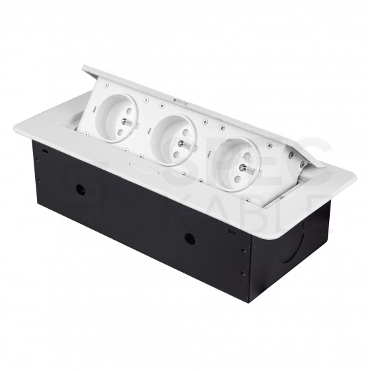 Gniazdo meblowe chowane w blat potrójne 3x [2P+Z] 16A metalowe białe z przewodem 1,5m ADELID