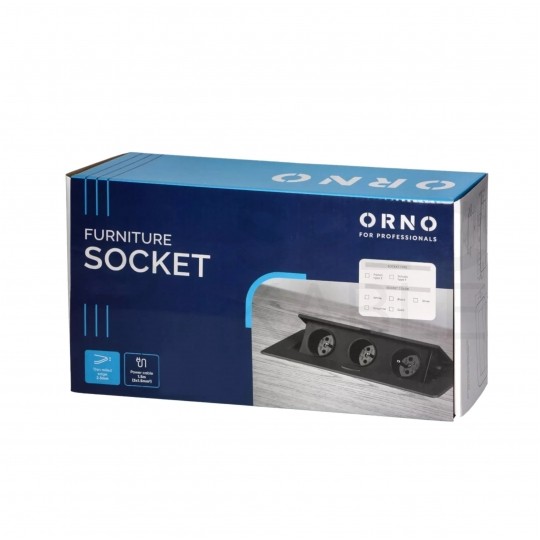 Gniazdo meblowe chowane w blat potrójne 3x [2P+Z] 16A metalowe srebrne z przewodem 1,5m ORNO