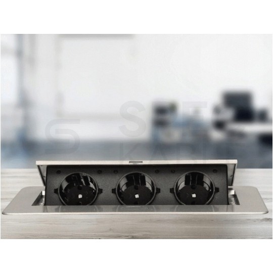 Gniazdo meblowe chowane w blat potrójne 3x [2P+Z] 16A metalowe srebrne z przewodem 1,5m ORNO