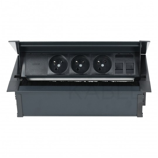 Gniazdo meblowe chowane w blat SIMON 480 potrójne 3x [2P+Z] 16A + gniazdo komputerowe LAN 2x RJ45 czarne Kontakt Simon
