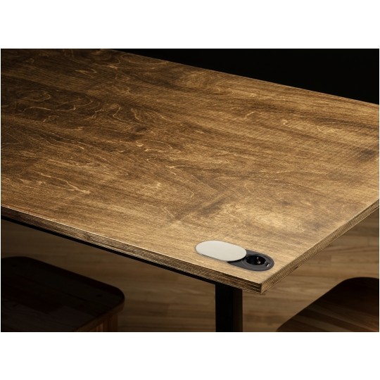 Gniazdo meblowe chowane w blat SLIDE BOX okrągłe aluminiowe pojedyncze 1x [2P+Z] Schuko 16A + gniazdo ładowania 1x USB A (5V / 2,4A)