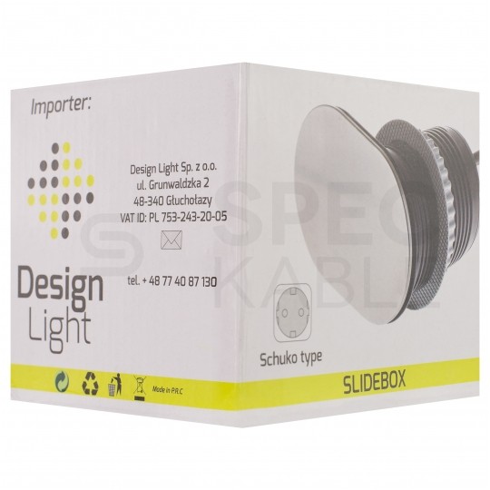 Gniazdo meblowe chowane w blat SLIDE BOX okrągłe aluminiowe pojedyncze 1x [2P+Z] Schuko 16A + gniazdo ładowania 1x USB A (5V / 2,4A)