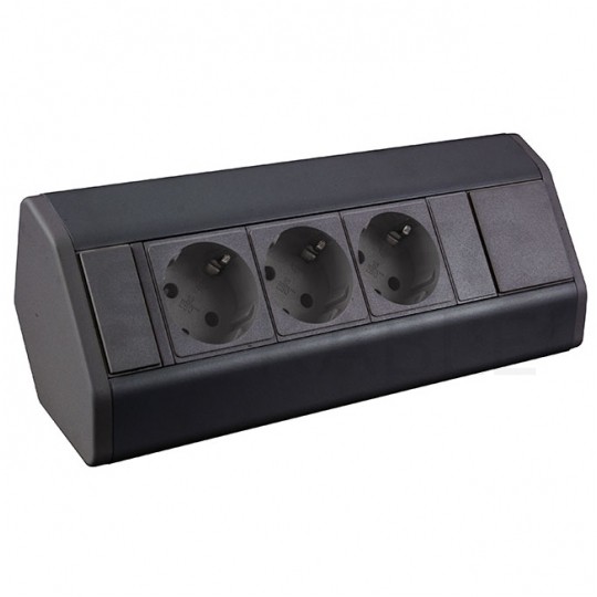 Gniazdo meblowe narożne CORNER BOX czarne potrójne 3x [2P+Z] Schuko 16A z przewodem 1,8m