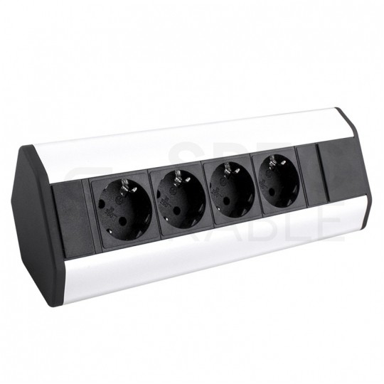 Gniazdo meblowe narożne CORNER BOX srebrno-czarne poczwórne 4x [2P+Z] 16A z przewodem 1,8m