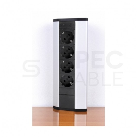 Gniazdo meblowe narożne CORNER BOX srebrno-czarne poczwórne 4x [2P+Z] 16A z przewodem 1,8m